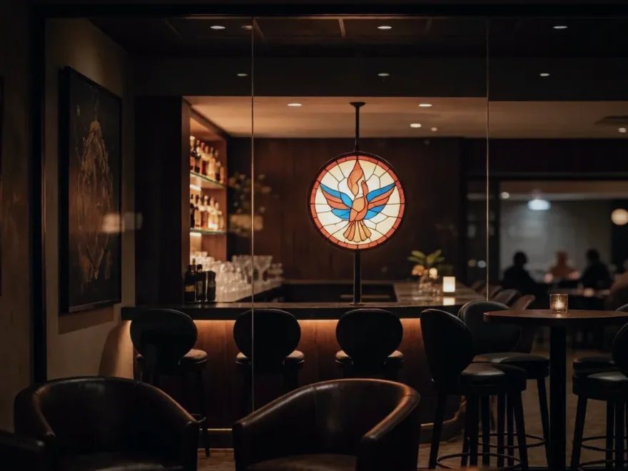 L'entrée de L'Émaillerie un soir de semaine